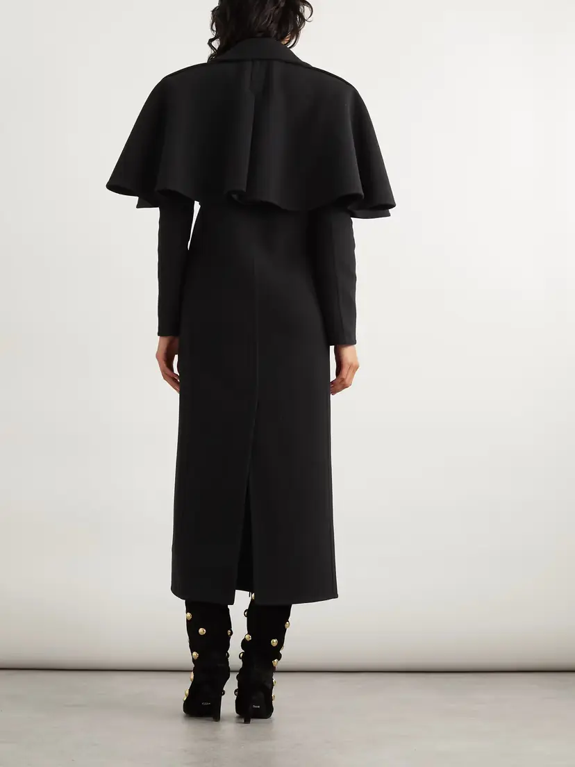 Chloé Cape-effect Double-breasted Leather-trimmed Wool Coat | Thumbnail 4 Chloé Cape-effect Double-breasted Leather-trimmed Wool Coat | Thumbnail 4