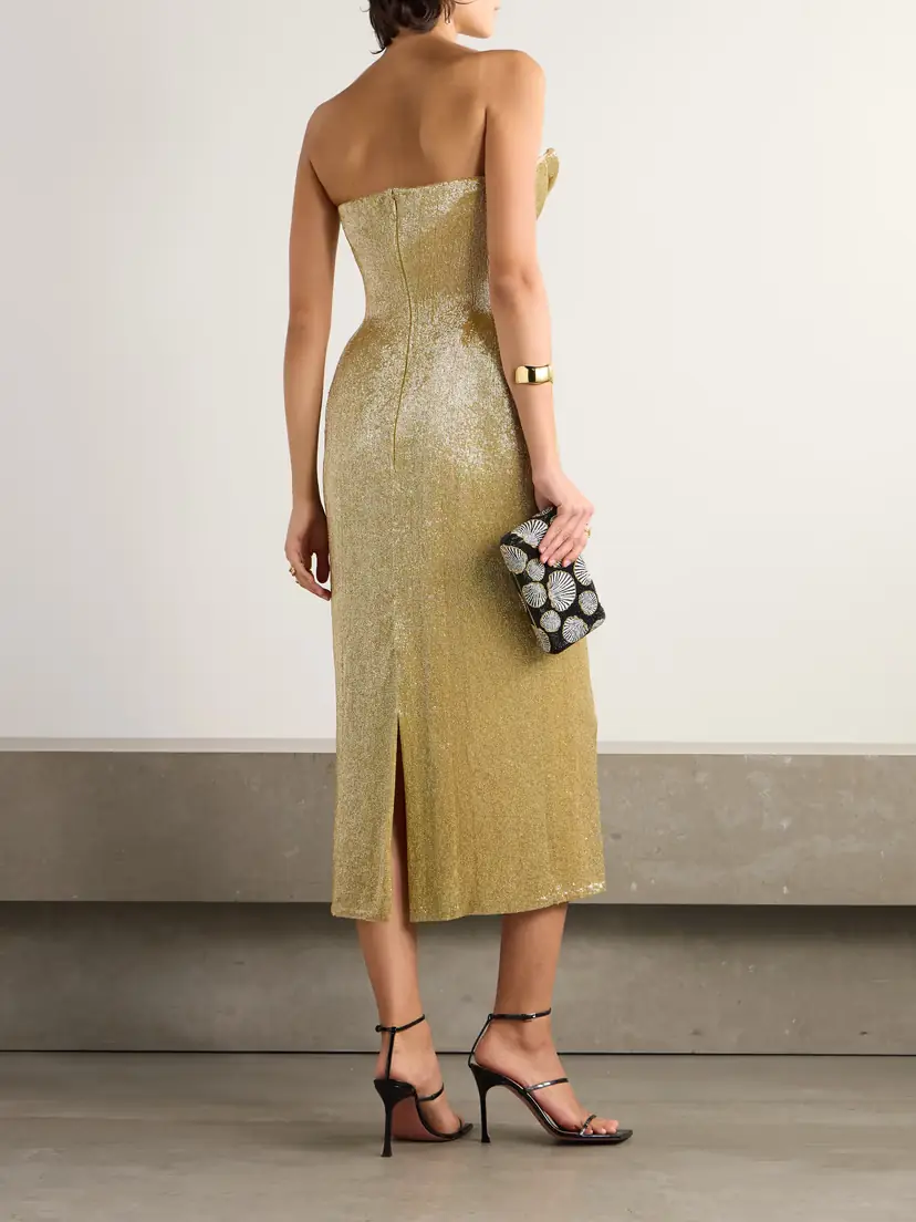 Wiederhoeft Beaded Strapless Chiffon Midi Dress | Thumbnail 3
