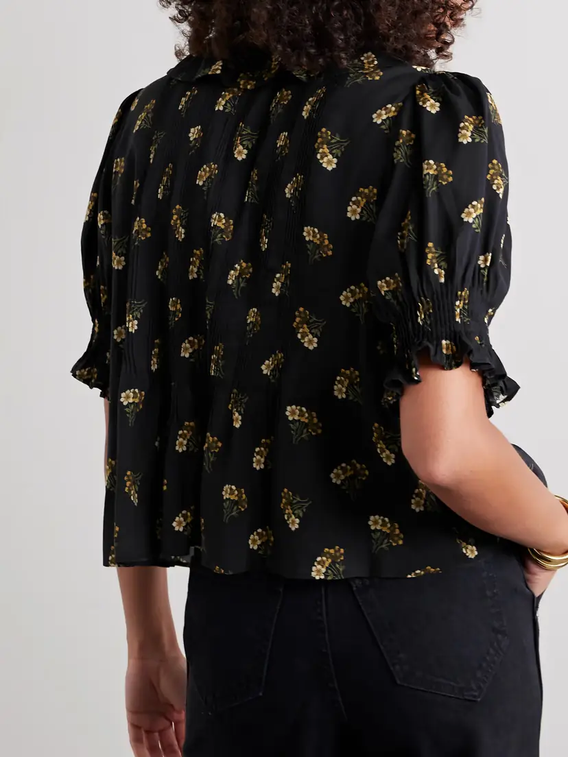 DÔEN Henri Ruffled Pintucked Floral-print Organic Cotton-blend Voile Top | Thumbnail 4 DÔEN Henri Ruffled Pintucked Floral-print Organic Cotton-blend Voile Top | Thumbnail 4