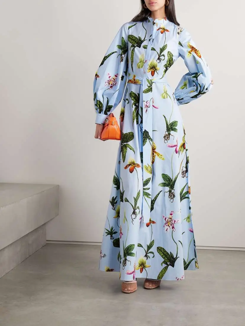 Oscar de la Renta Belted Floral-print Cotton-blend Poplin Maxi Shirt Dress | Thumbnail 2 Oscar de la Renta Belted Floral-print Cotton-blend Poplin Maxi Shirt Dress | Thumbnail 2