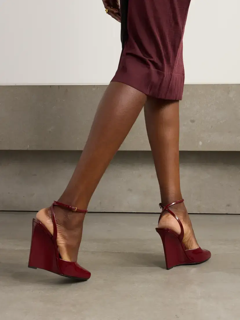 Saint Laurent La Scandale Patent-leather Wedge Sandals | Thumbnail 2 Saint Laurent La Scandale Patent-leather Wedge Sandals | Thumbnail 2
