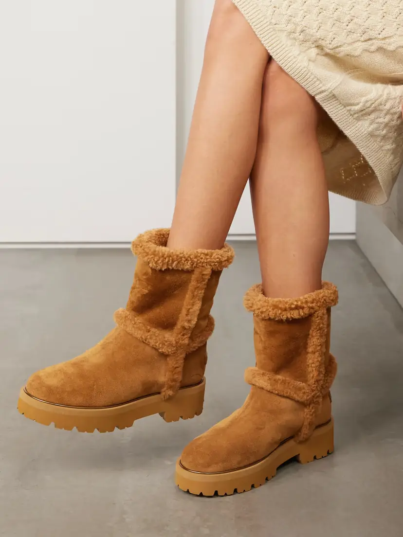 Aquazzura Teddi Shearling-trimmed Suede Ankle Boots | Thumbnail 2