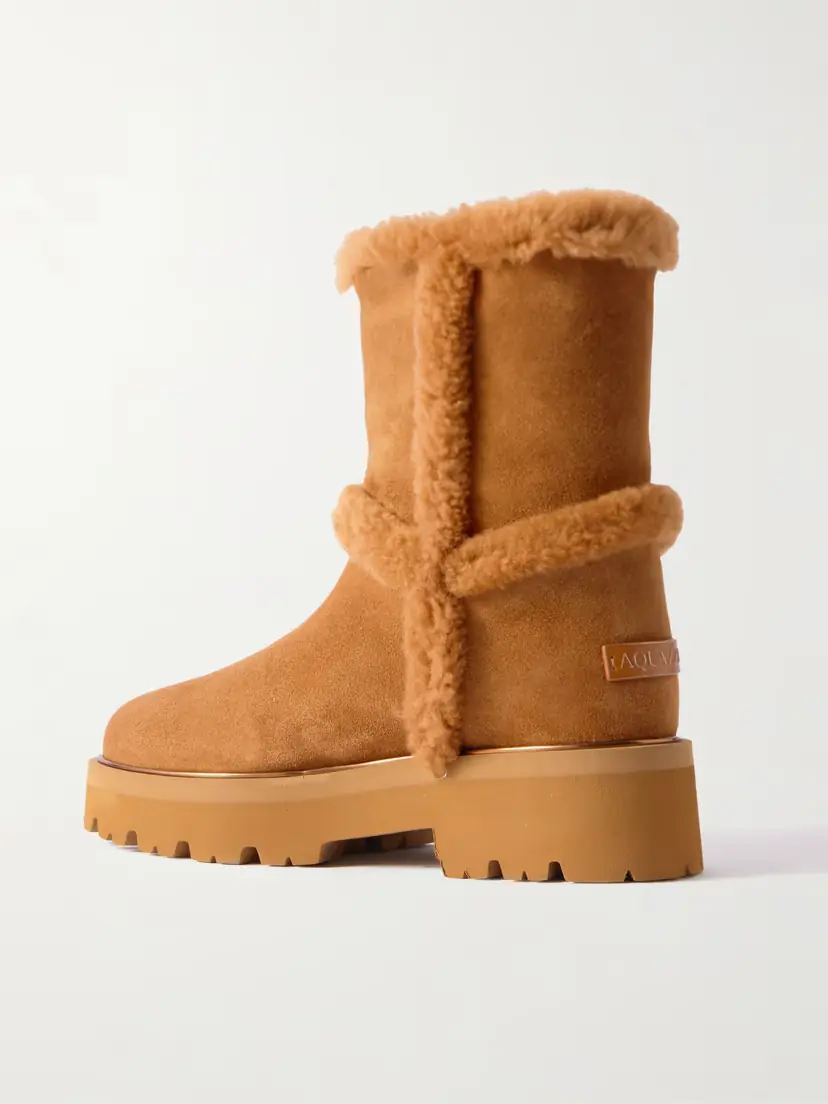 Aquazzura Teddi Shearling-trimmed Suede Ankle Boots | Thumbnail 3