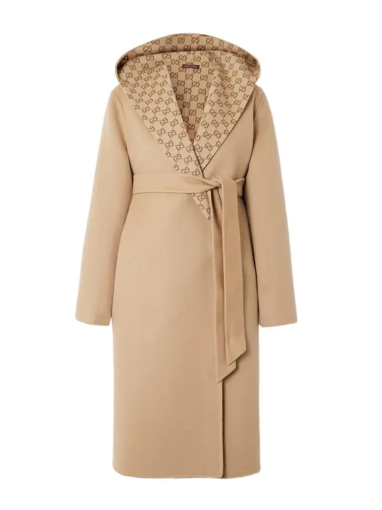 Gucci Reversible Hooded Belted Wool And Silk-blend Jacquard Coat | Image 1 Gucci Reversible Hooded Belted Wool And Silk-blend Jacquard Coat | Image 1