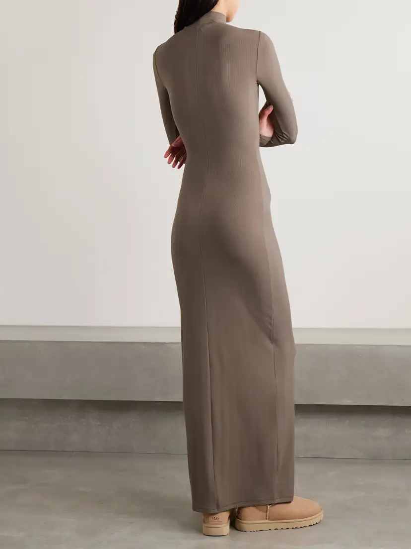 Skims Soft Lounge Ribbed Mock Neck Long Stretch-modal Dress - Amethyst | Thumbnail 3
