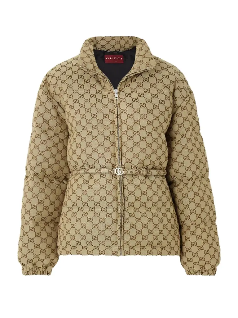 Gucci Belted Leather-trimmed Cotton-blend Canvas Down Jacket | Image 1 Gucci Belted Leather-trimmed Cotton-blend Canvas Down Jacket | Image 1