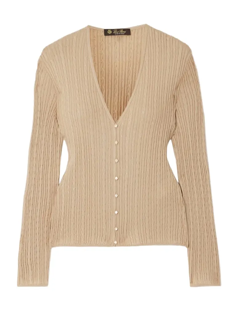 Loro Piana Rimella Cable-knit Cashmere And Silk-blend Cardigan - Neutrals