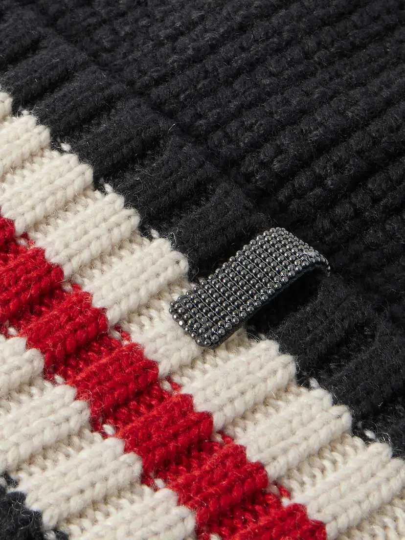 Brunello Cucinelli Bead-embellished Striped Ribbed Cashmere Beanie | Thumbnail 3