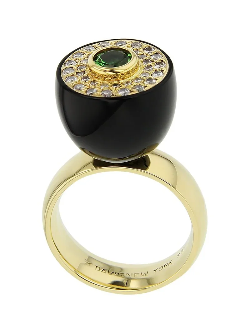 Diamond Garnet Green Bakelite Ring