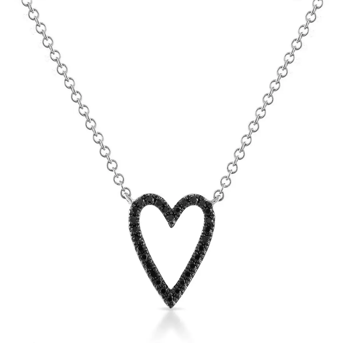 Stephanie Gottlieb Small Black Diamond Pave Heart Shaped Outline Necklace | Image 1 Stephanie Gottlieb Small Black Diamond Pave Heart Shaped Outline Necklace | Image 1