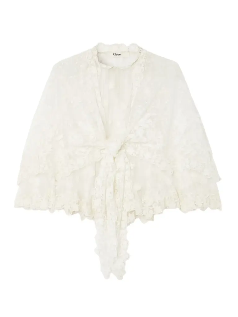 Chloé Cape-effect Knotted Lace Blouse | Thumbnail 1 Chloé Cape-effect Knotted Lace Blouse | Thumbnail 1