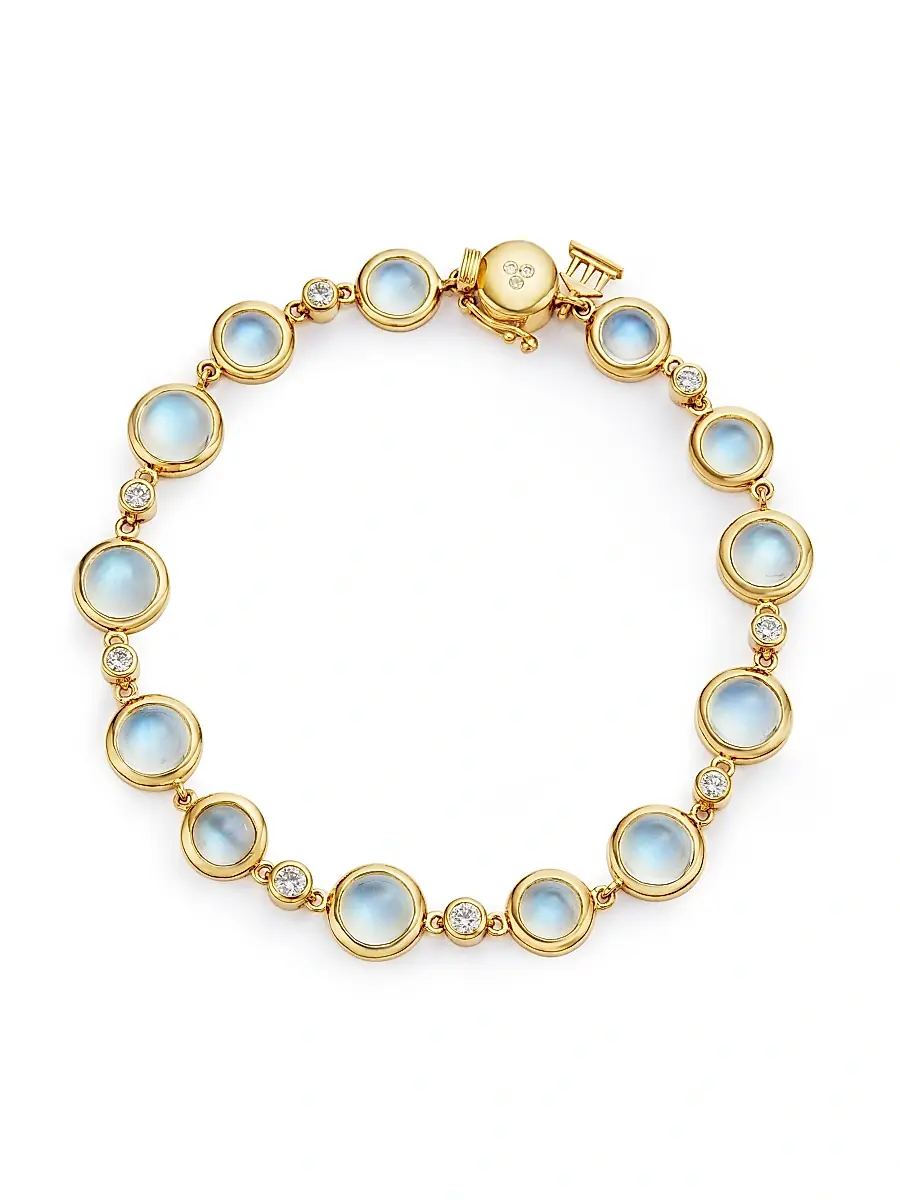 Temple St. Clair Women's Florence86 Single Round Diamond, Royal Blue Moonstone & 18K Yellow Gold Bracelet