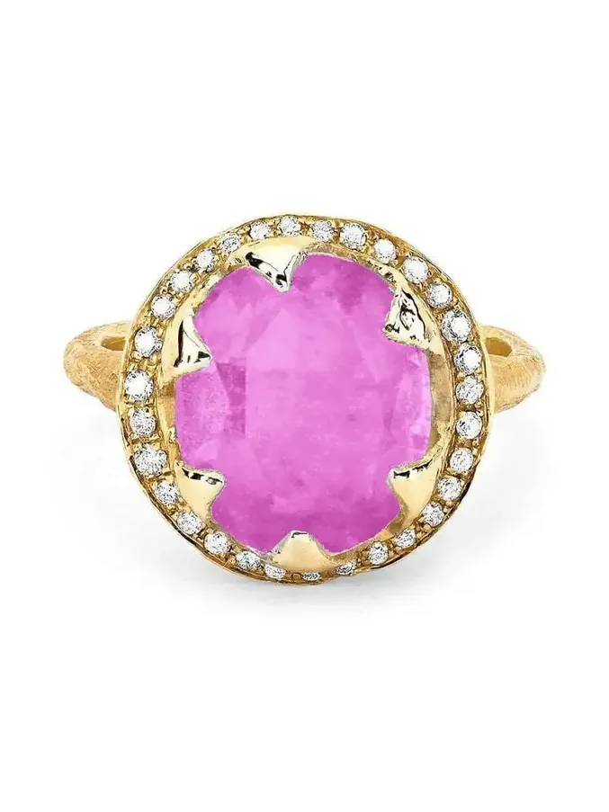 Baby Queen Full Pave Halo Pink Sapphire Ring Baby Queen Full Pave Halo Pink Sapphire Ring