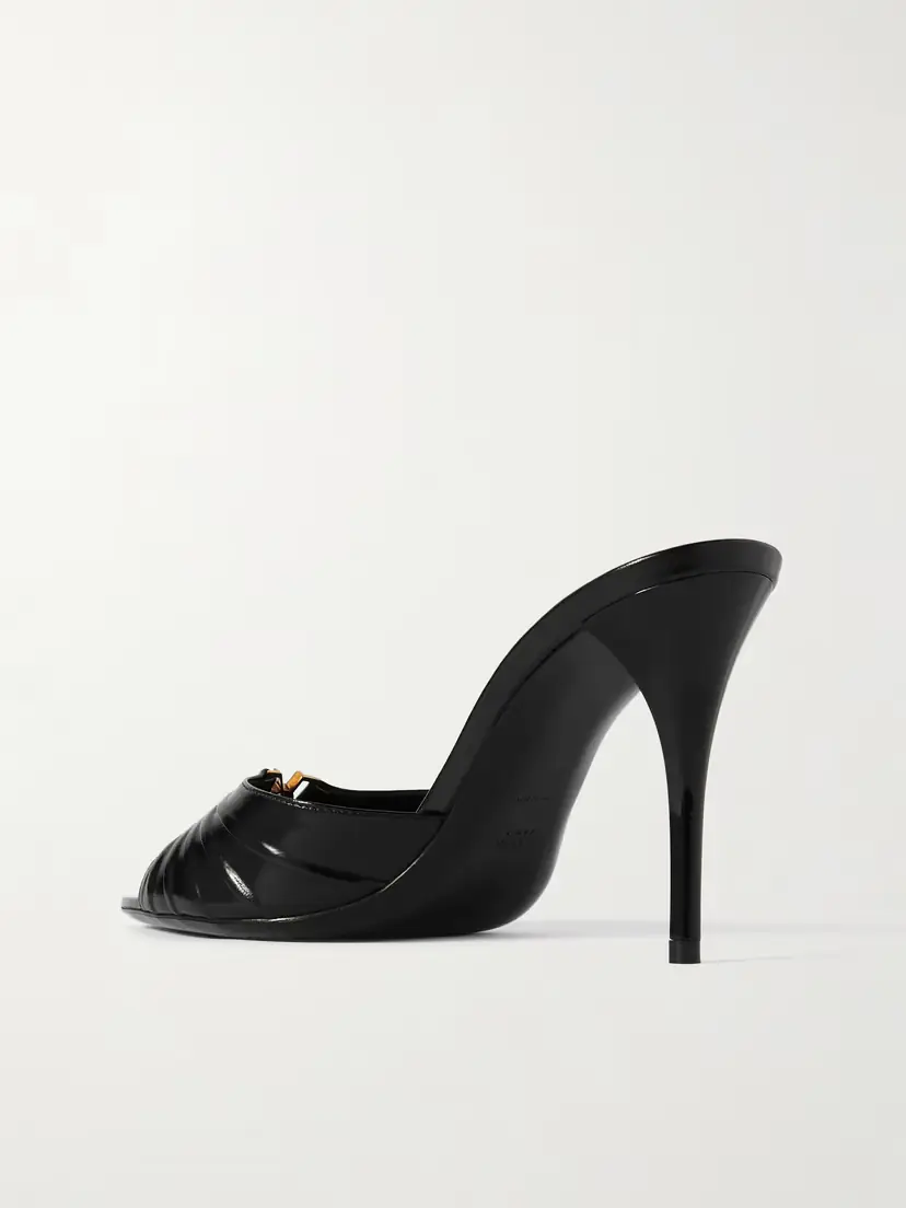 Saint Laurent Babylone Embellished Gathered Glossed-leather Mules | Thumbnail 3 Saint Laurent Babylone Embellished Gathered Glossed-leather Mules | Thumbnail 3