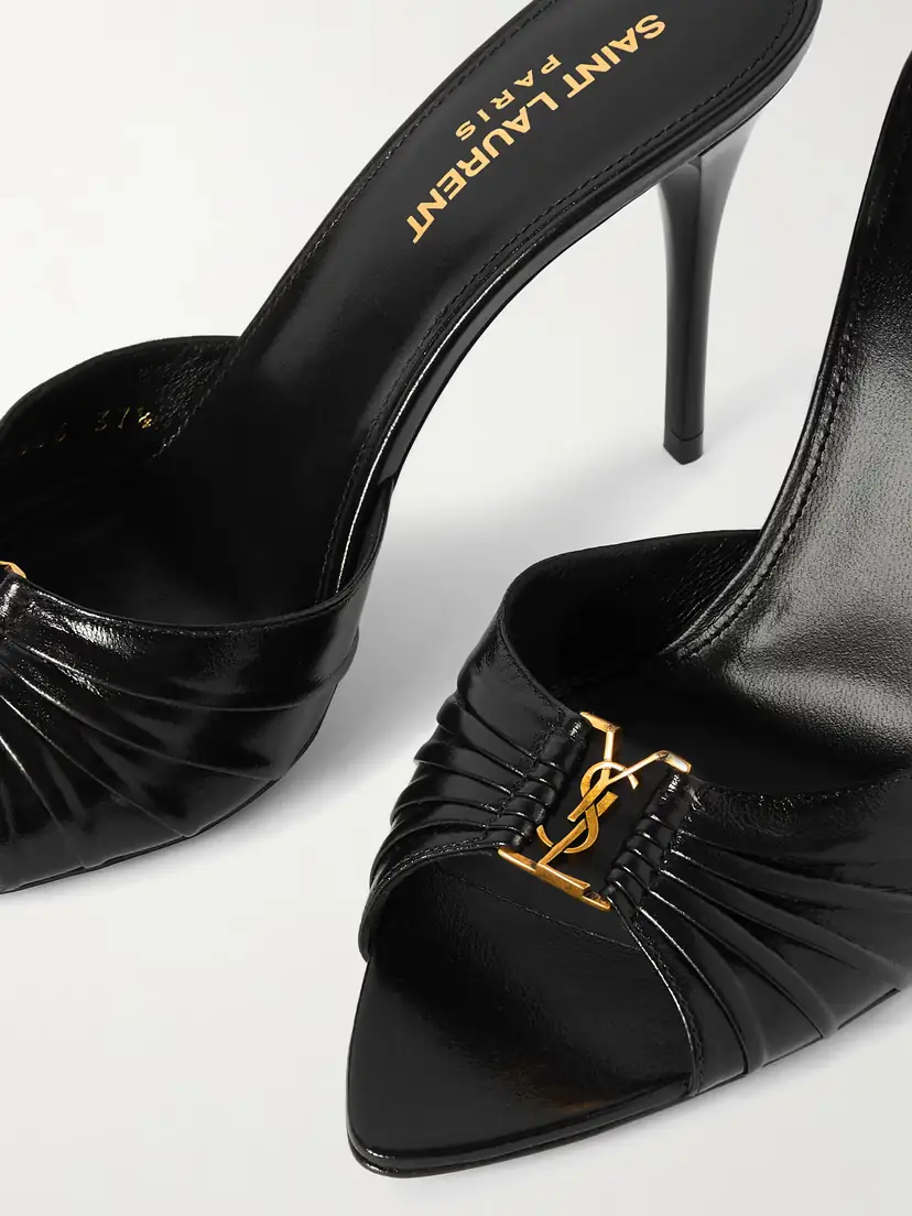 Saint Laurent Babylone Embellished Gathered Glossed-leather Mules | Thumbnail 4 Saint Laurent Babylone Embellished Gathered Glossed-leather Mules | Thumbnail 4