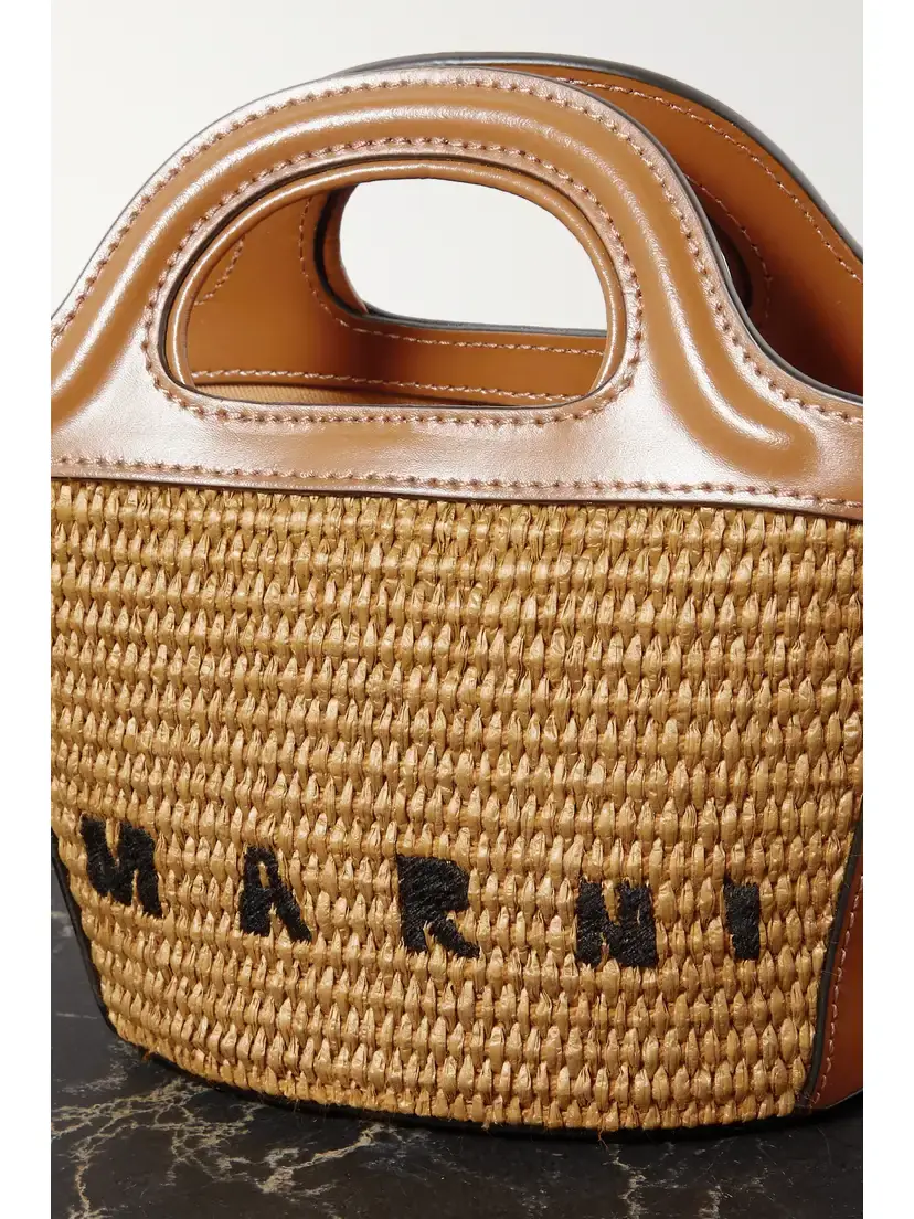 Marni Tropicalia Micro Embroidered Leather-trimmed Raffia Tote | Thumbnail 4 Marni Tropicalia Micro Embroidered Leather-trimmed Raffia Tote | Thumbnail 4