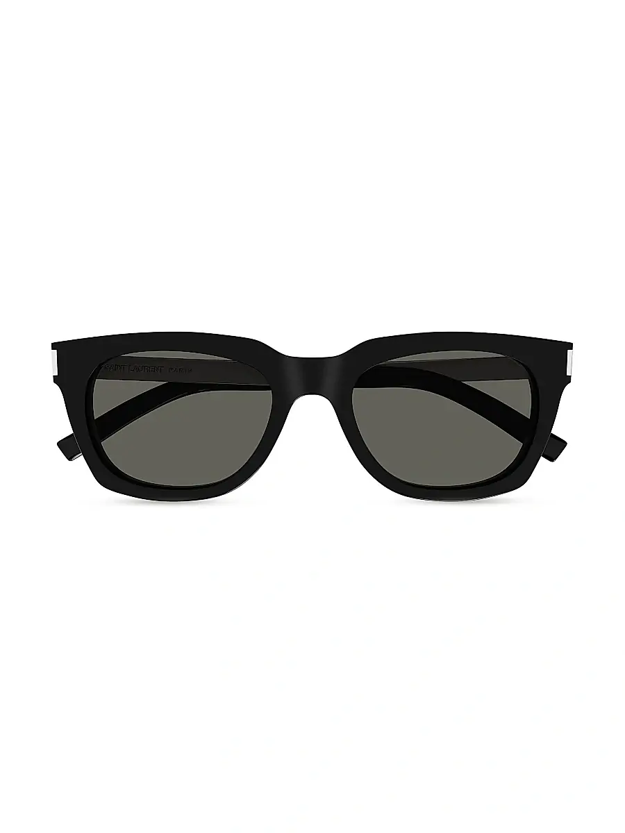 Saint Laurent Men's Combi Corner Angle Bold 53MM Rectangular Acetate Sunglasses - Black | Thumbnail 2