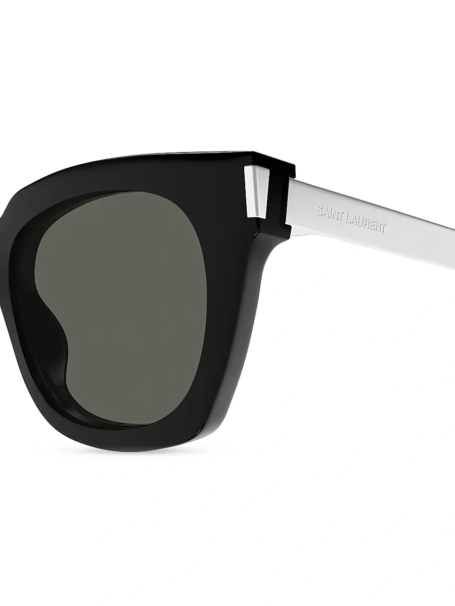 Saint Laurent Men's Combi Corner Angle Bold 53MM Rectangular Acetate Sunglasses - Black | Thumbnail 3
