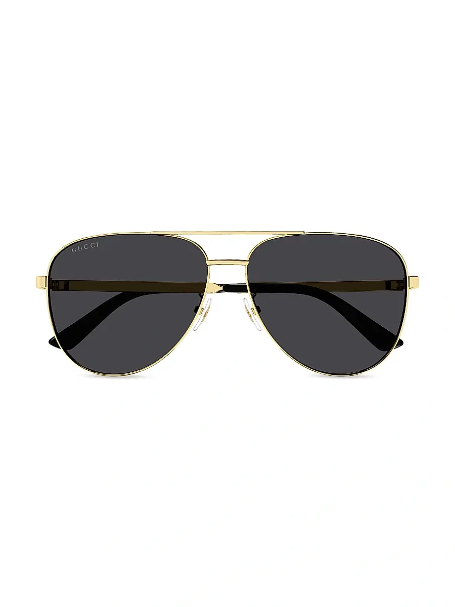 Gucci Men's Vintage Web 63MM Pilot Metal Sunglasses - Gold Grey | Thumbnail 2 Gucci Men's Vintage Web 63MM Pilot Metal Sunglasses - Gold Grey | Thumbnail 2