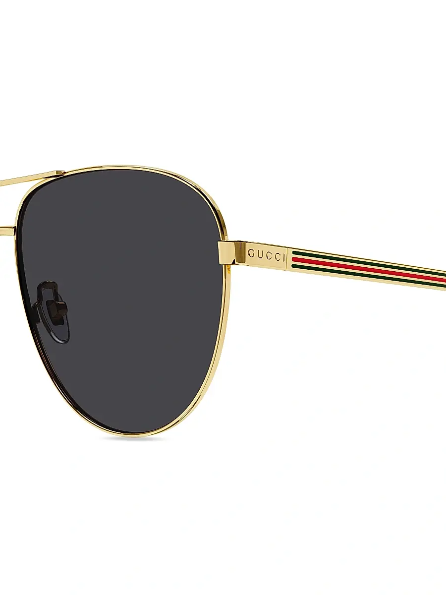 Gucci Men's Vintage Web 63MM Pilot Metal Sunglasses - Gold Grey | Thumbnail 3 Gucci Men's Vintage Web 63MM Pilot Metal Sunglasses - Gold Grey | Thumbnail 3