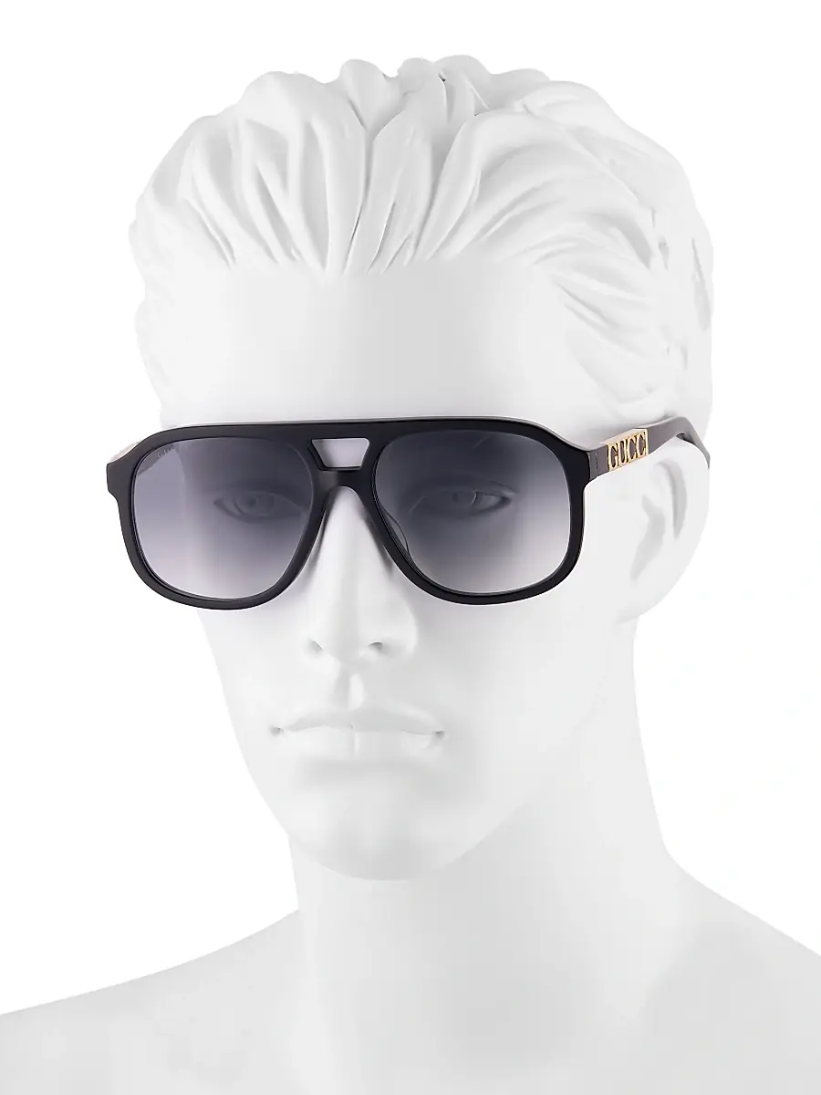 Gucci Men's Sign 58MM Pilot Sunglasses - Black | Thumbnail 4 Gucci Men's Sign 58MM Pilot Sunglasses - Black | Thumbnail 4
