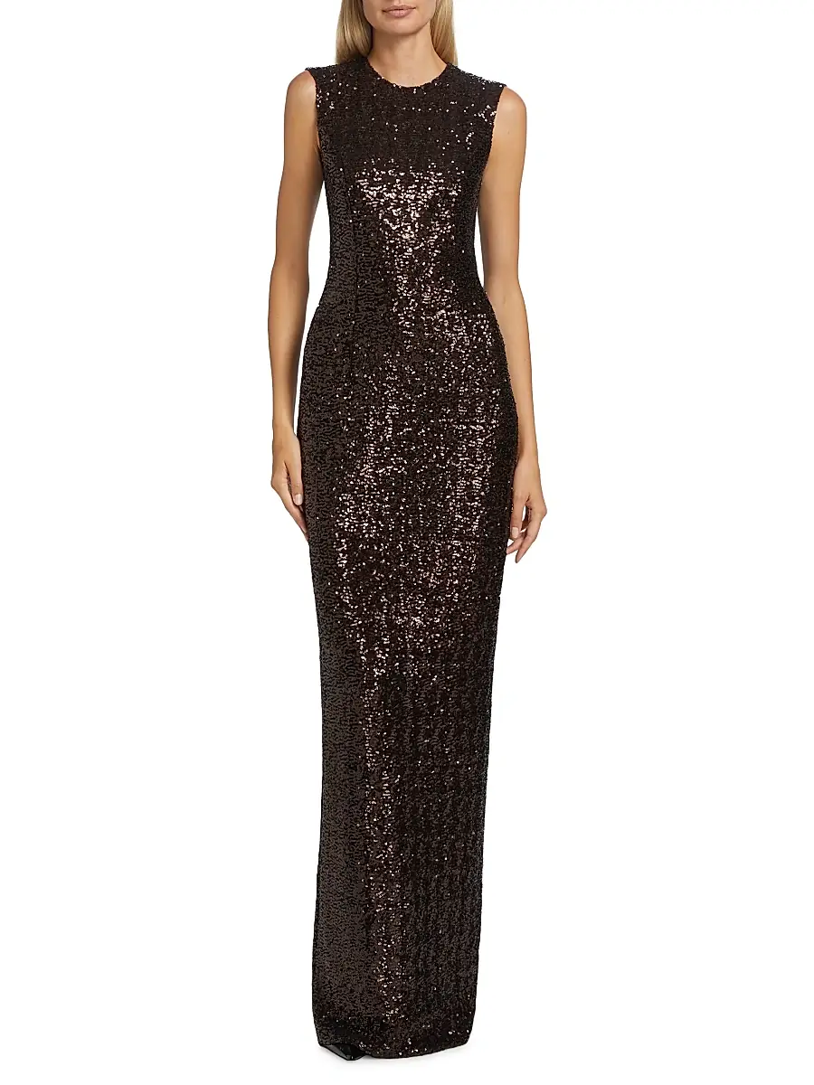 Michael Kors Collection Women's Sequined Sleeveless Column Gown - Chocolate | Thumbnail 3 Michael Kors Collection Women's Sequined Sleeveless Column Gown - Chocolate | Thumbnail 3