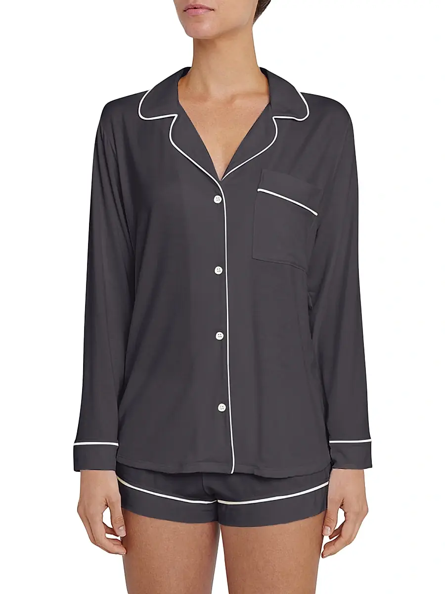 Eberjey Women's Gisele 2-Piece Piped Pajama Set - Graphite - Size XL | Image 1 Eberjey Women's Gisele 2-Piece Piped Pajama Set - Graphite - Size XL | Image 1