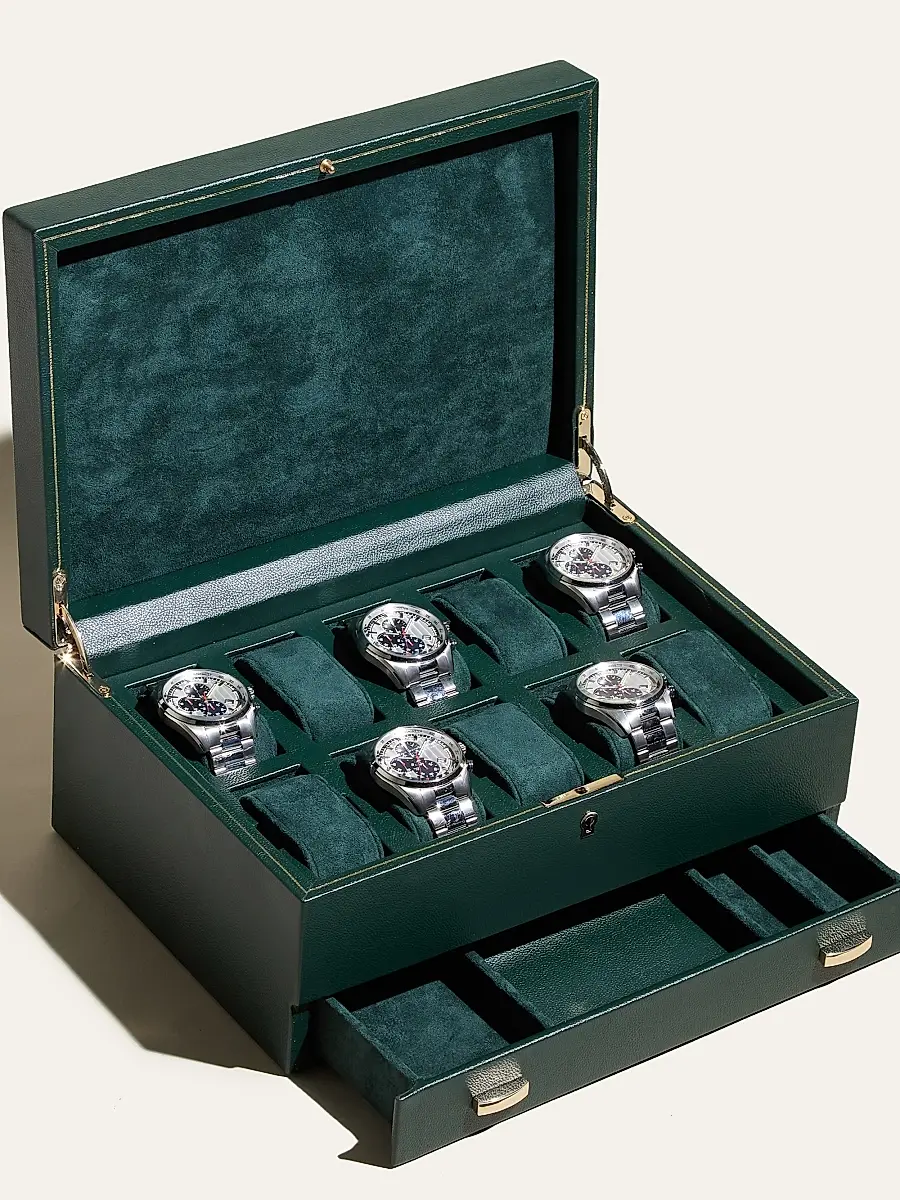 Wolf British Racing Green 10-Piece With Drawer Watch Box | Thumbnail 9