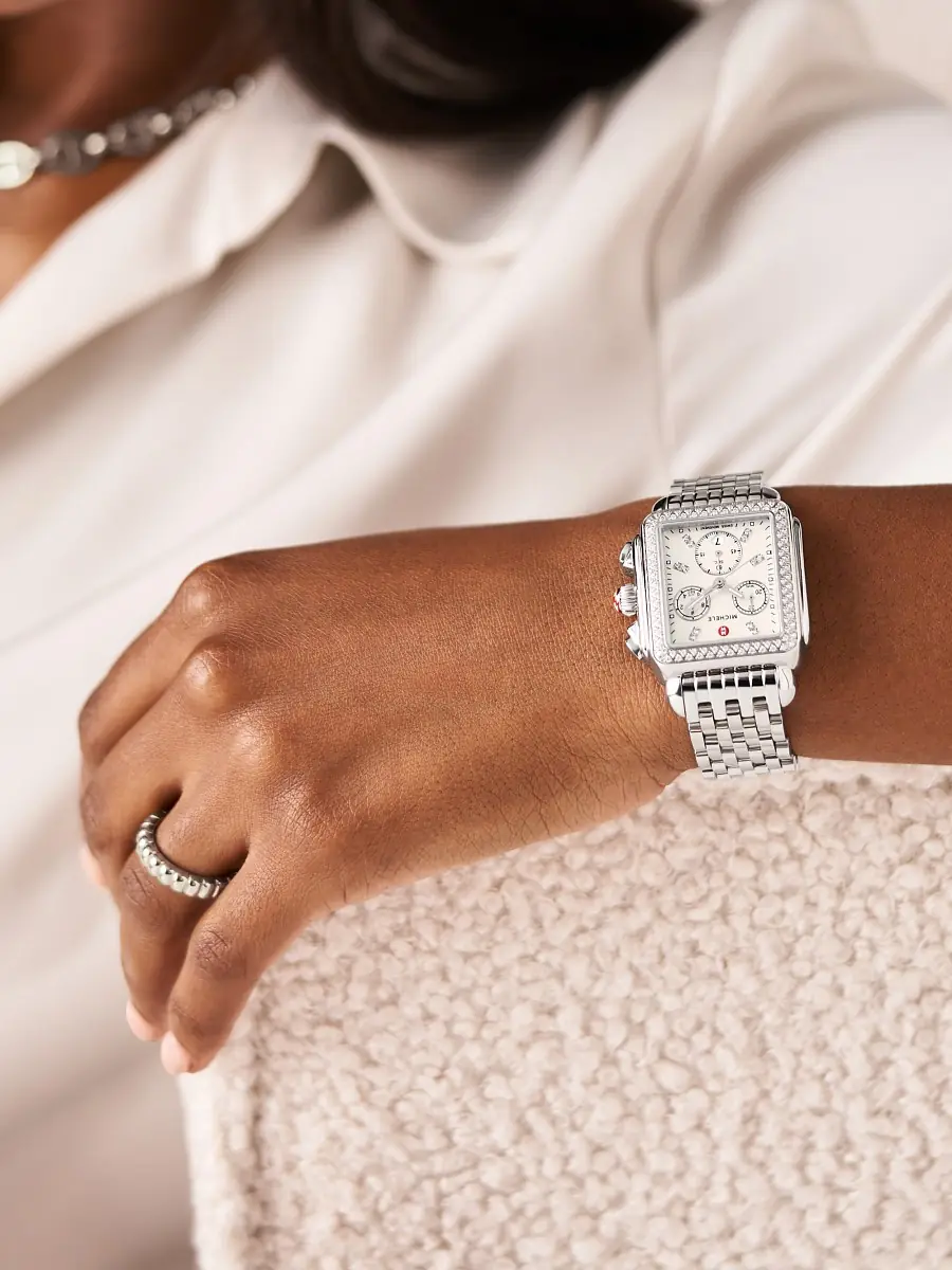 Michele Women's Deco Stainless Steel, Mother-Of-Pearl & 0.60 TCW Diamond Chronograph Watch/33MM x 35MM