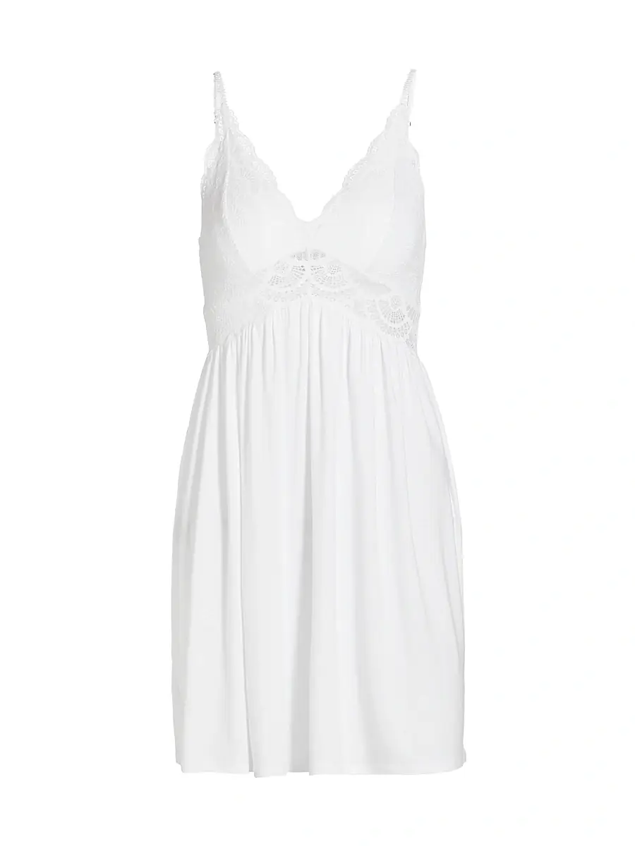 Eberjey Women's Mariana Modal Lace-Trim Chemise - White - Size Large | Image 1 Eberjey Women's Mariana Modal Lace-Trim Chemise - White - Size Large | Image 1