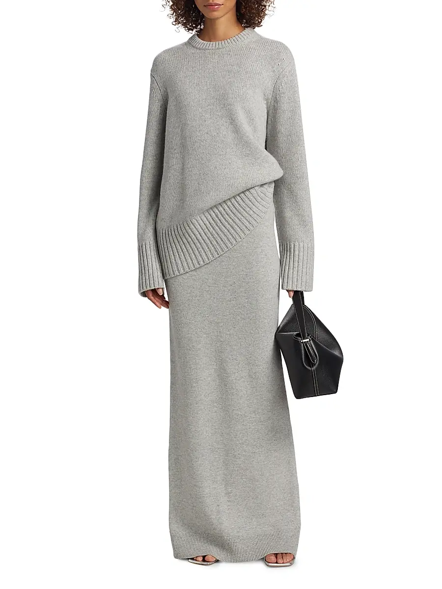 Michael Kors Collection Women's Stretch Cashmere Back-Slit Maxi Skirt - Pearl Melange | Thumbnail 2 Michael Kors Collection Women's Stretch Cashmere Back-Slit Maxi Skirt - Pearl Melange | Thumbnail 2
