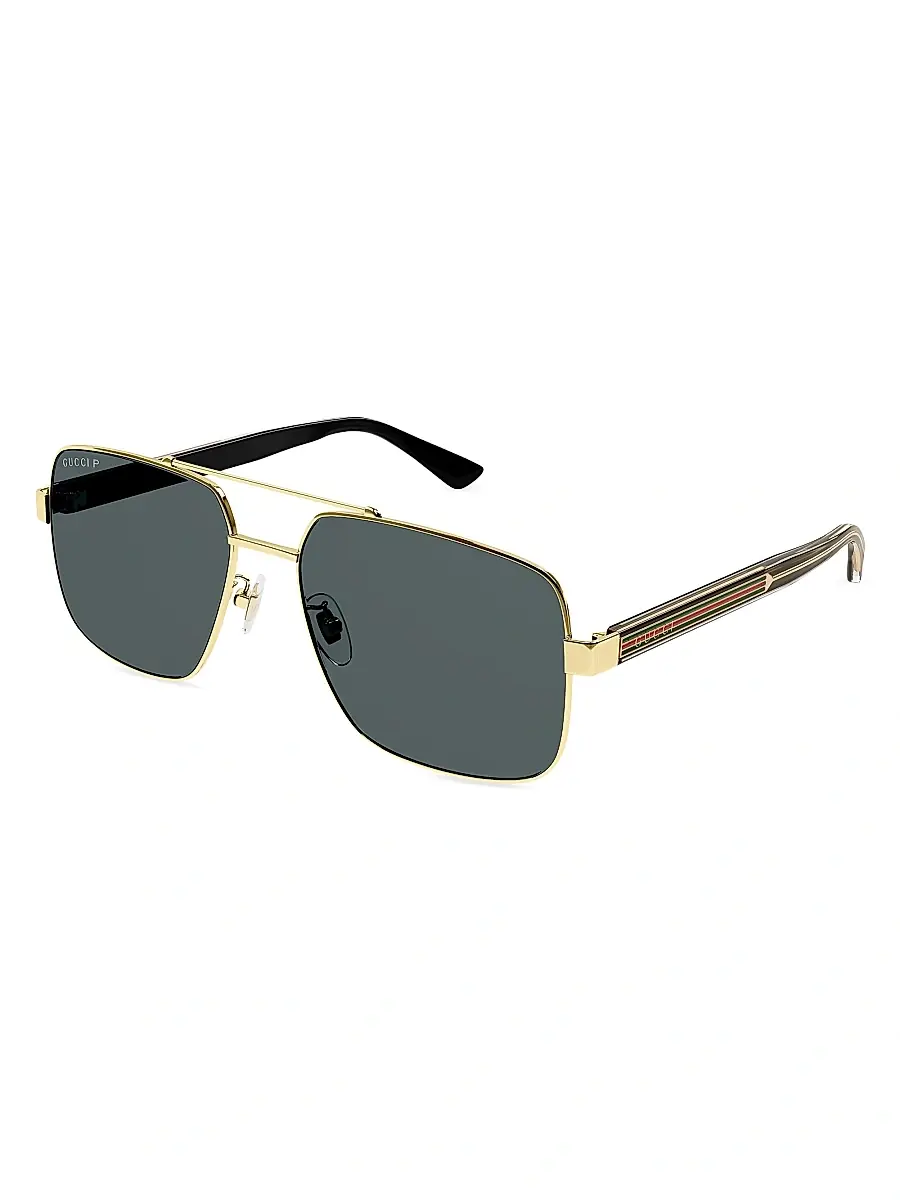 Gucci Men's Web Wirecore Navigator Metal Sunglasses - Gold | Image 1 Gucci Men's Web Wirecore Navigator Metal Sunglasses - Gold | Image 1