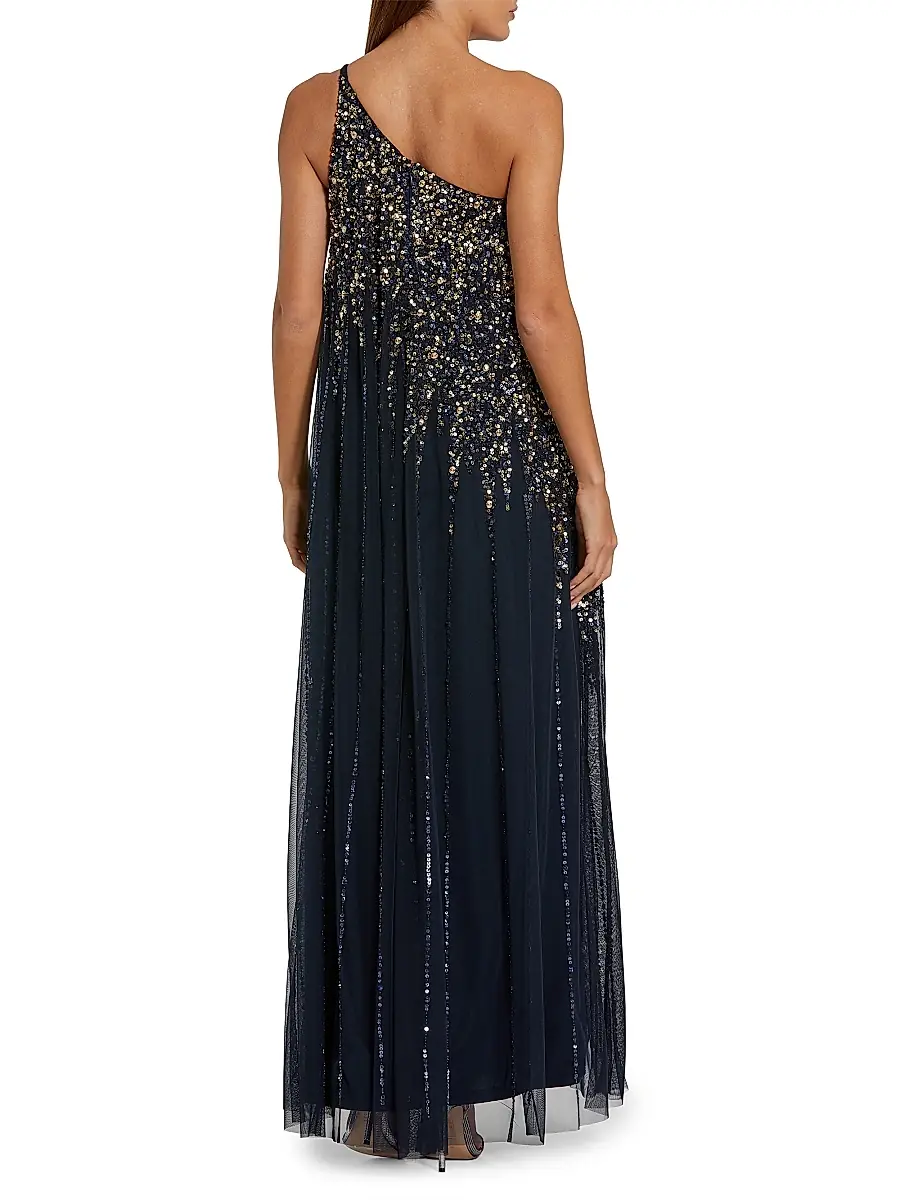 Mac Duggal Women's One-Shoulder Beaded Tulle Trapeze Gown - Midnight Gold | Thumbnail 2 Mac Duggal Women's One-Shoulder Beaded Tulle Trapeze Gown - Midnight Gold | Thumbnail 2