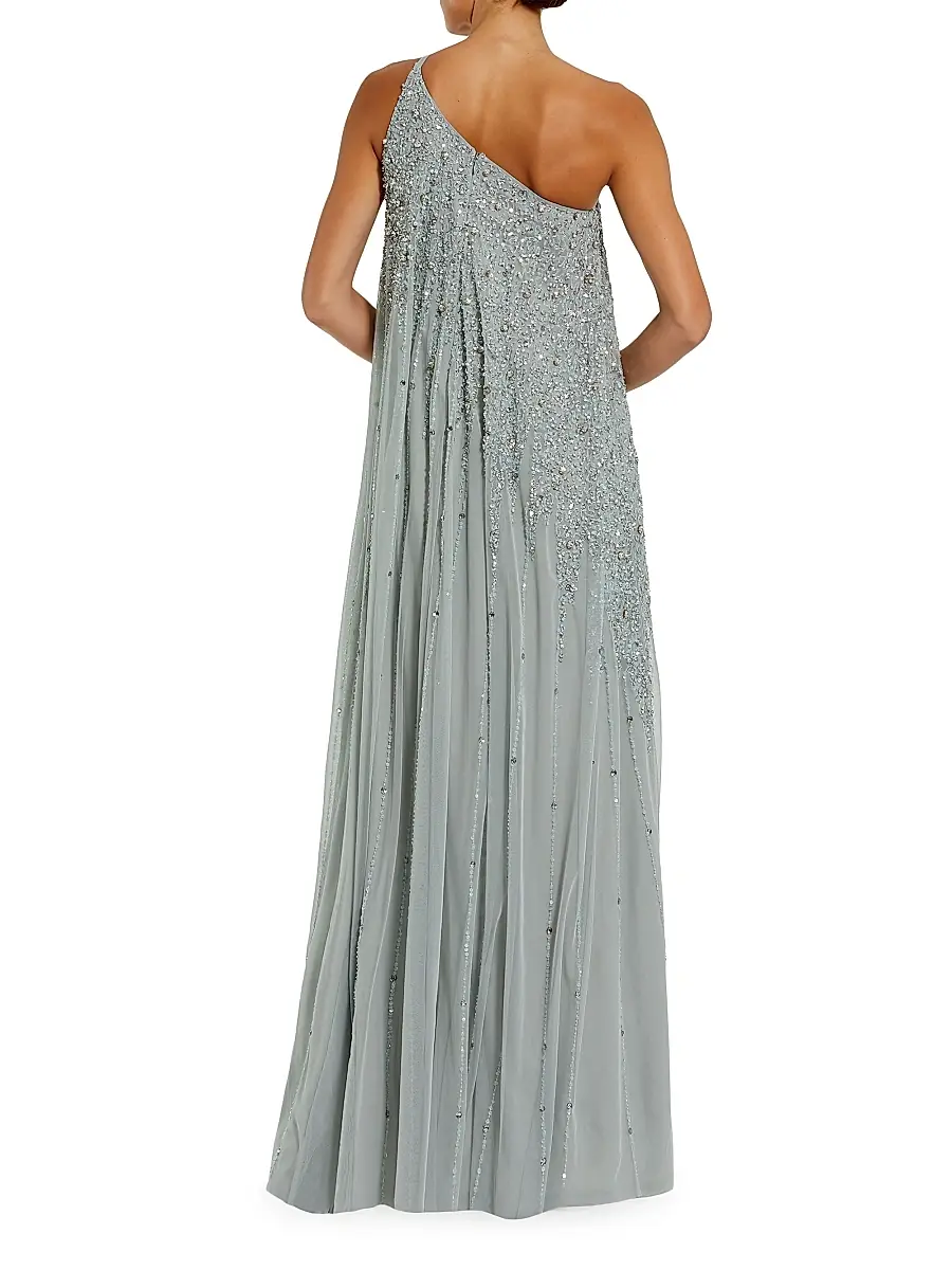 Mac Duggal Women's One-Shoulder Beaded Tulle Trapeze Gown - Midnight Gold | Thumbnail 5 Mac Duggal Women's One-Shoulder Beaded Tulle Trapeze Gown - Midnight Gold | Thumbnail 5