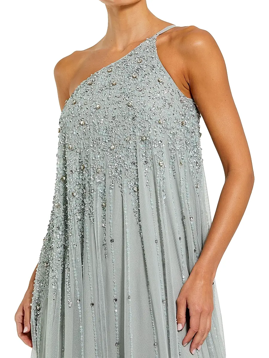 Mac Duggal Women's One-Shoulder Beaded Tulle Trapeze Gown - Midnight Gold | Thumbnail 6 Mac Duggal Women's One-Shoulder Beaded Tulle Trapeze Gown - Midnight Gold | Thumbnail 6