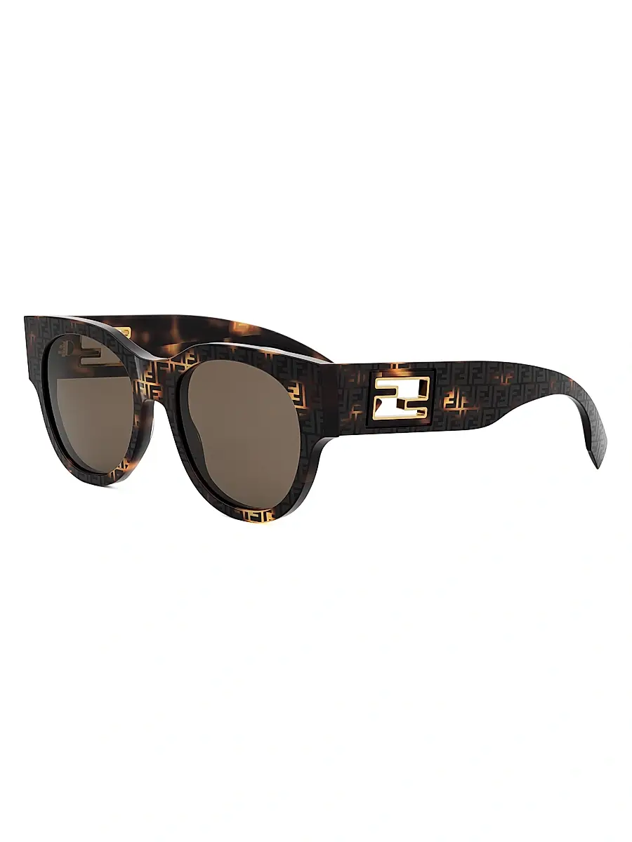Fendi Women's Baguette 53MM Round Sunglasses - Brown Havana | Image 1 Fendi Women's Baguette 53MM Round Sunglasses - Brown Havana | Image 1
