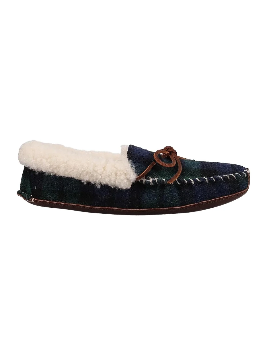 Polo Ralph Lauren Men's Yarmond Plaid Cotton & Shearling Slippers - Blackwatch Plaid