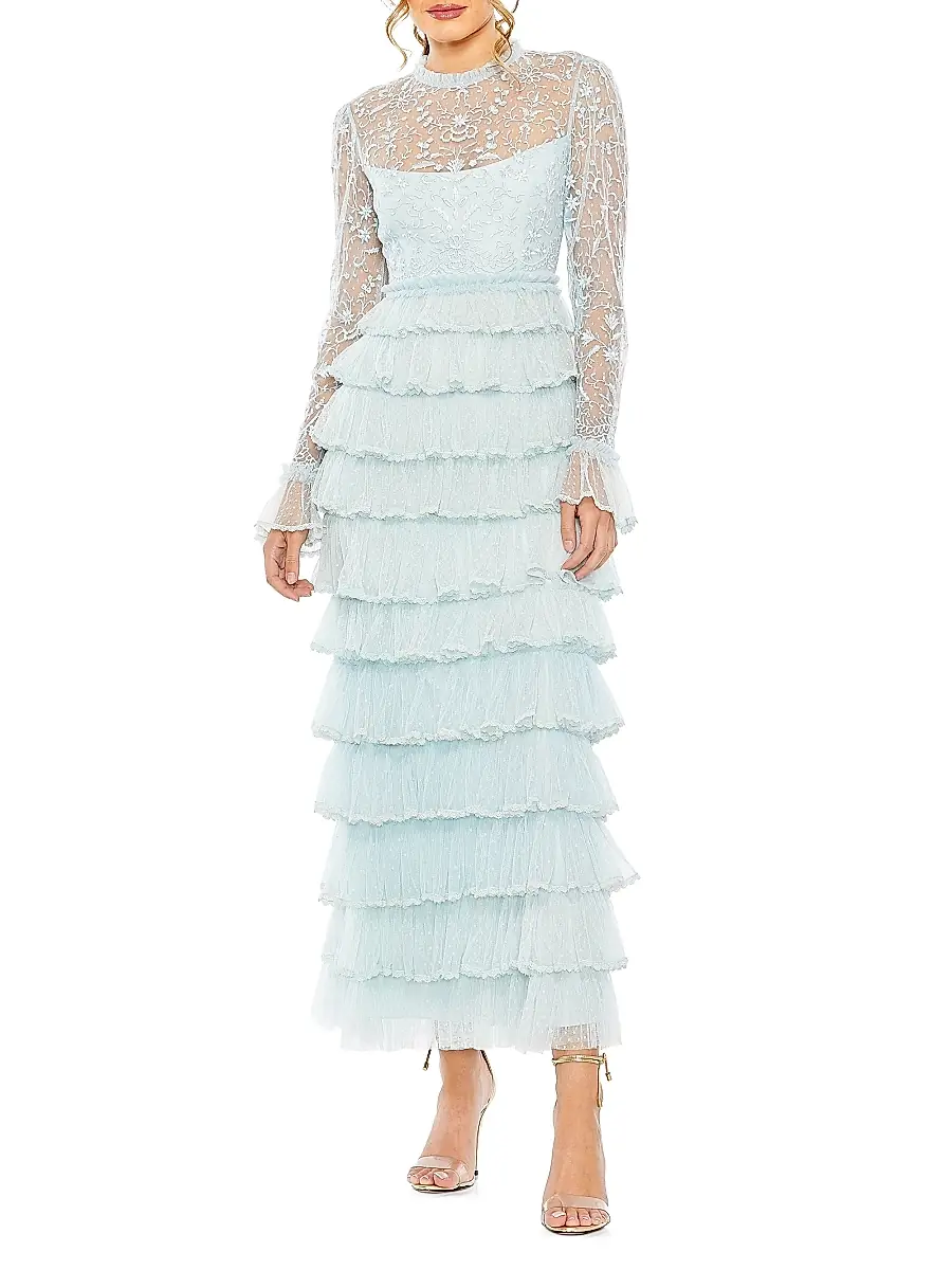 Mac Duggal Women's Embroidered Tiered Gown