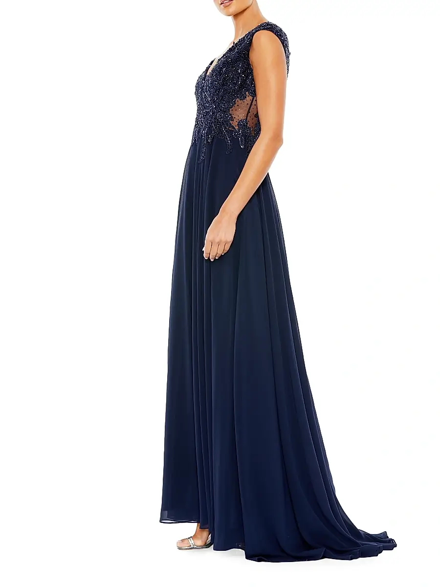 Mac Duggal Women's Metallic Floral Bead-Embroidered A-Line Gown | Thumbnail 2 Mac Duggal Women's Metallic Floral Bead-Embroidered A-Line Gown | Thumbnail 2