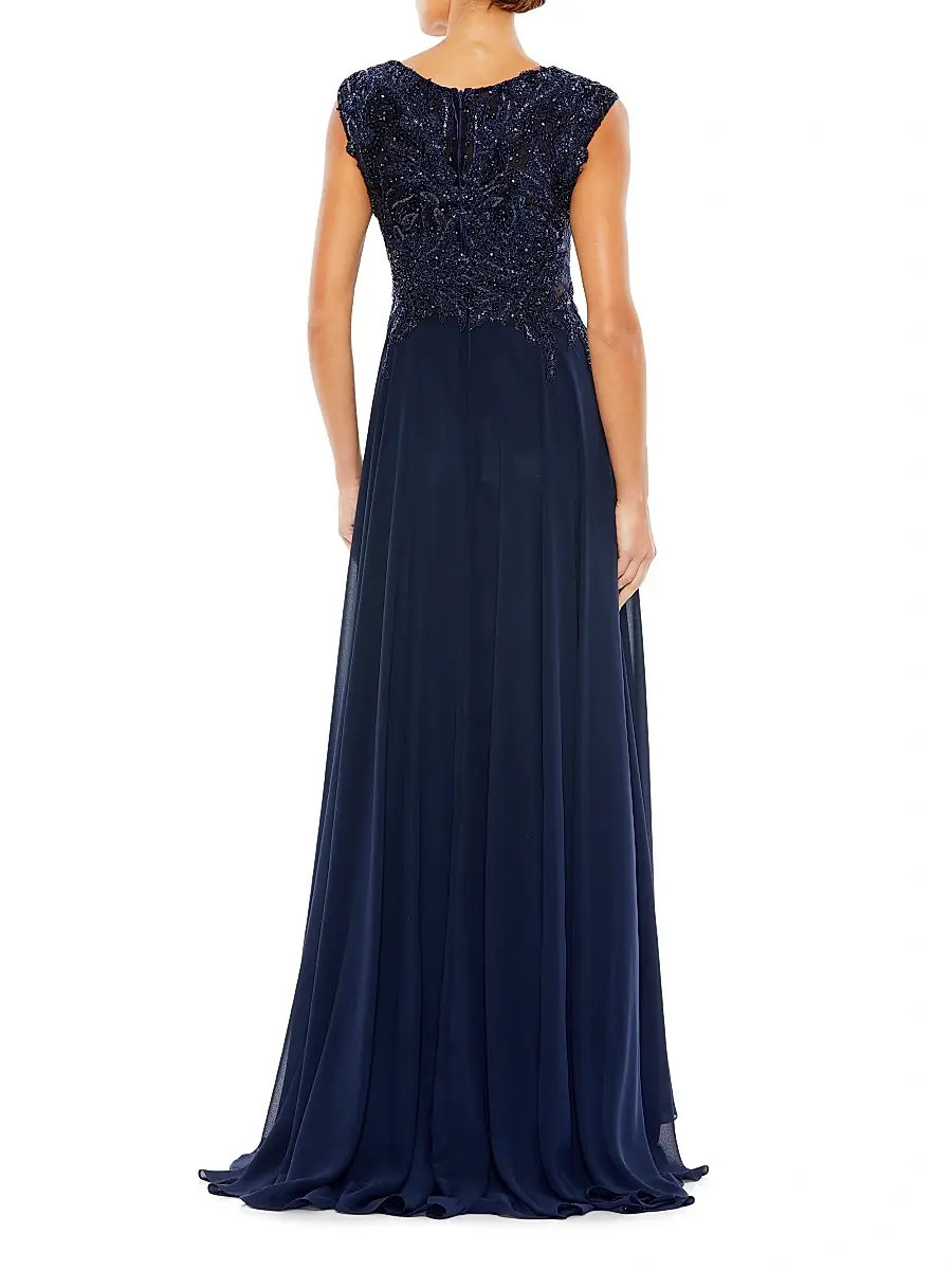 Mac Duggal Women's Metallic Floral Bead-Embroidered A-Line Gown | Thumbnail 3 Mac Duggal Women's Metallic Floral Bead-Embroidered A-Line Gown | Thumbnail 3