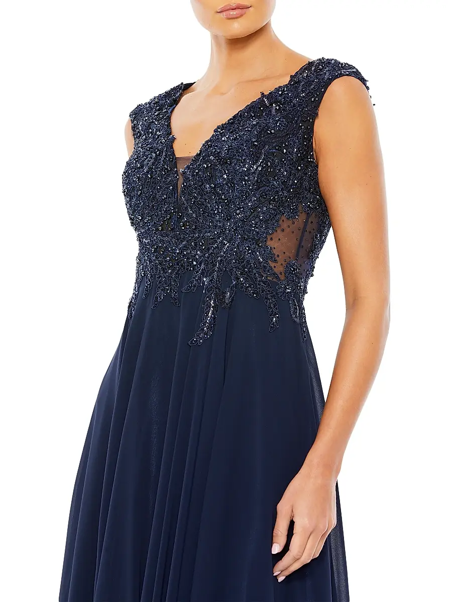 Mac Duggal Women's Metallic Floral Bead-Embroidered A-Line Gown | Thumbnail 4 Mac Duggal Women's Metallic Floral Bead-Embroidered A-Line Gown | Thumbnail 4