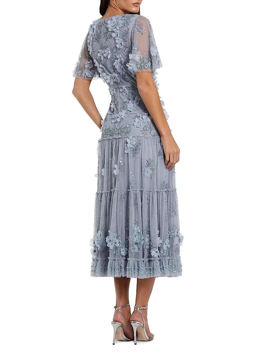 Mac Duggal Women's Floral Embellished Tiered Midi-Dress | Thumbnail 2