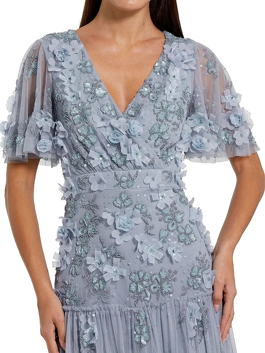 Mac Duggal Women's Floral Embellished Tiered Midi-Dress | Thumbnail 3