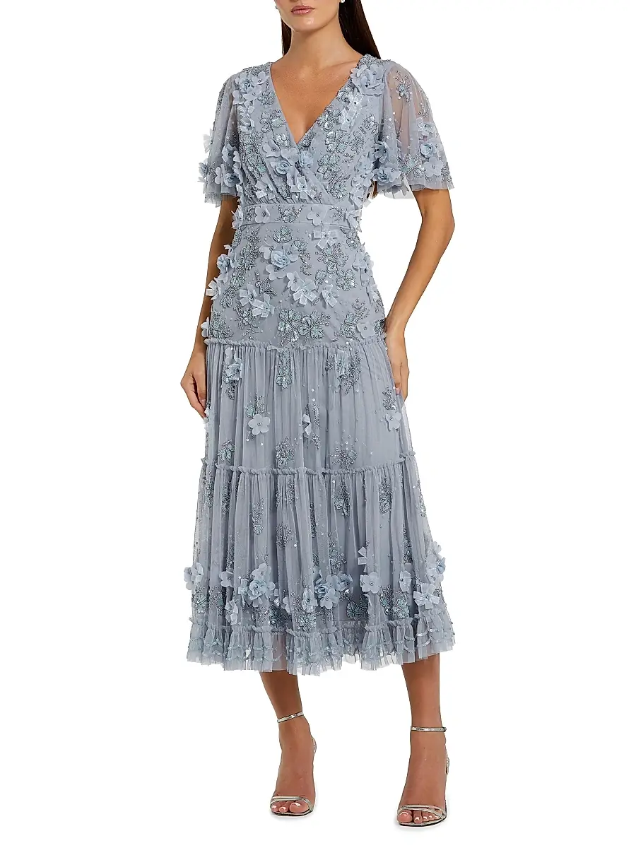 Mac Duggal Women's Floral Embellished Tiered Midi-Dress
