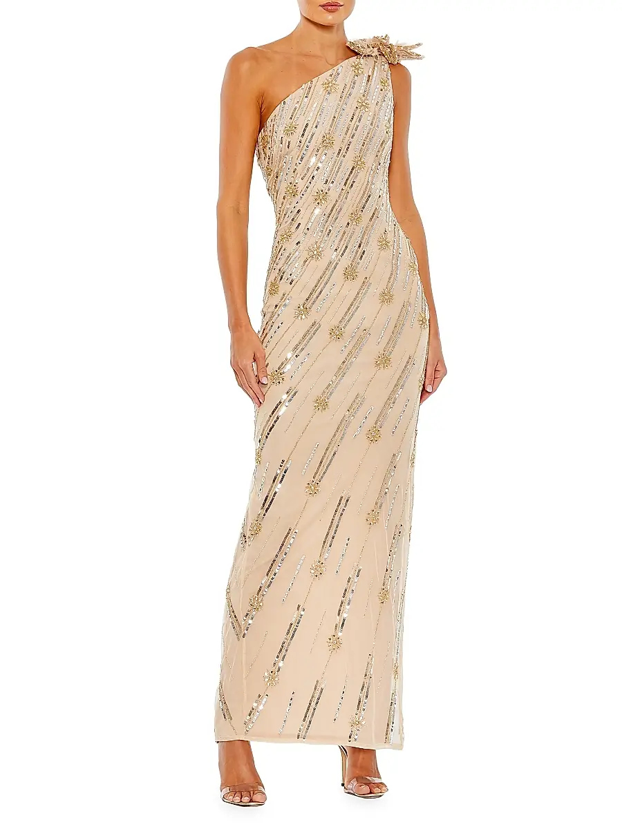 Mac Duggal Women's Embellished One-Shoulder Column Gown | Thumbnail 2 Mac Duggal Women's Embellished One-Shoulder Column Gown | Thumbnail 2