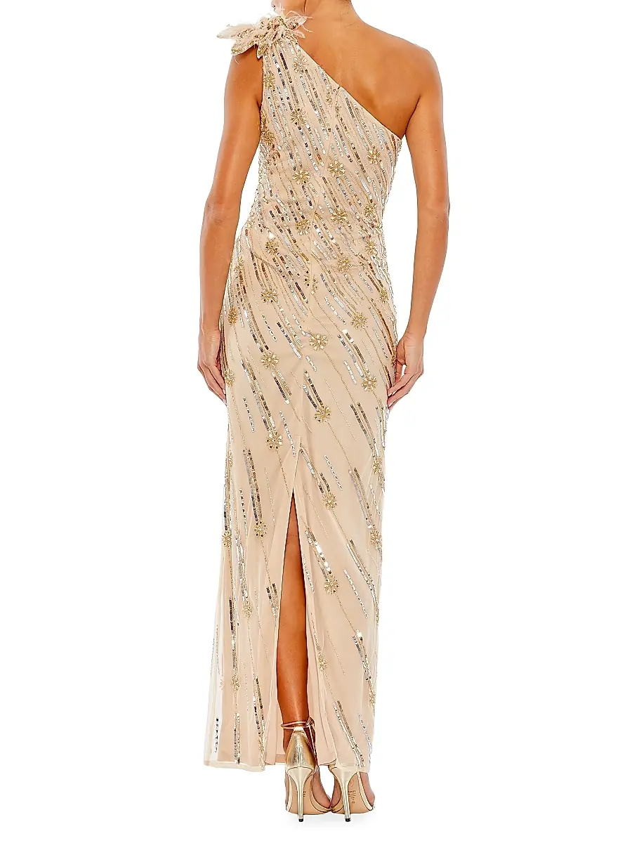 Mac Duggal Women's Embellished One-Shoulder Column Gown | Thumbnail 3 Mac Duggal Women's Embellished One-Shoulder Column Gown | Thumbnail 3