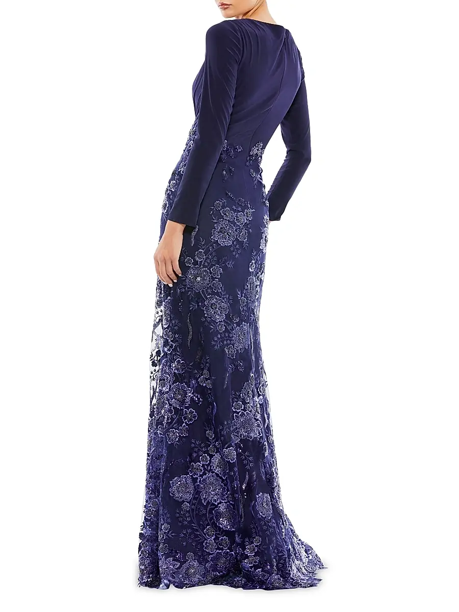 Mac Duggal Women's Floral Sequin Long-Sleeve Gown | Thumbnail 2 Mac Duggal Women's Floral Sequin Long-Sleeve Gown | Thumbnail 2