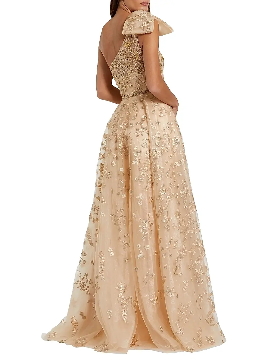 Mac Duggal Women's Asymmetric Embellished Tulle A-Line Gown | Thumbnail 2 Mac Duggal Women's Asymmetric Embellished Tulle A-Line Gown | Thumbnail 2