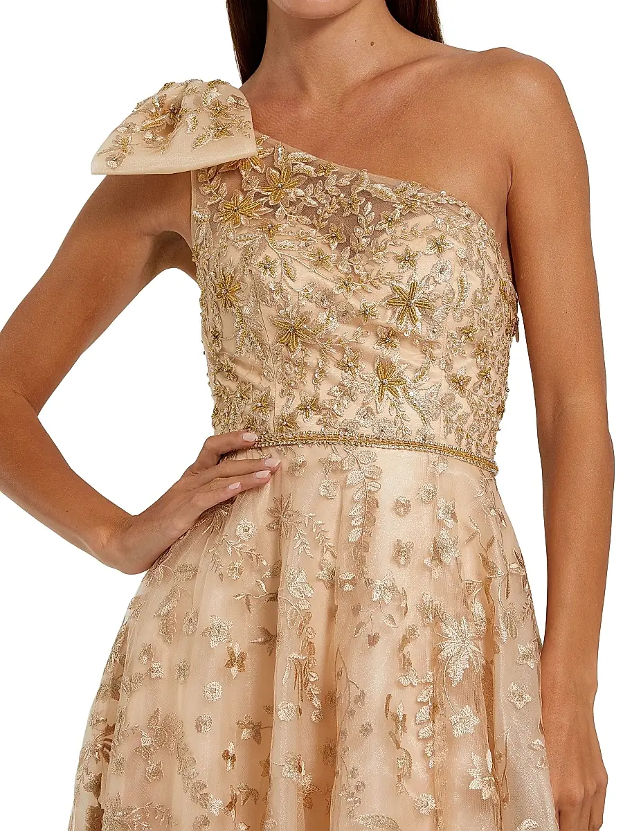 Mac Duggal Women's Asymmetric Embellished Tulle A-Line Gown | Thumbnail 3 Mac Duggal Women's Asymmetric Embellished Tulle A-Line Gown | Thumbnail 3