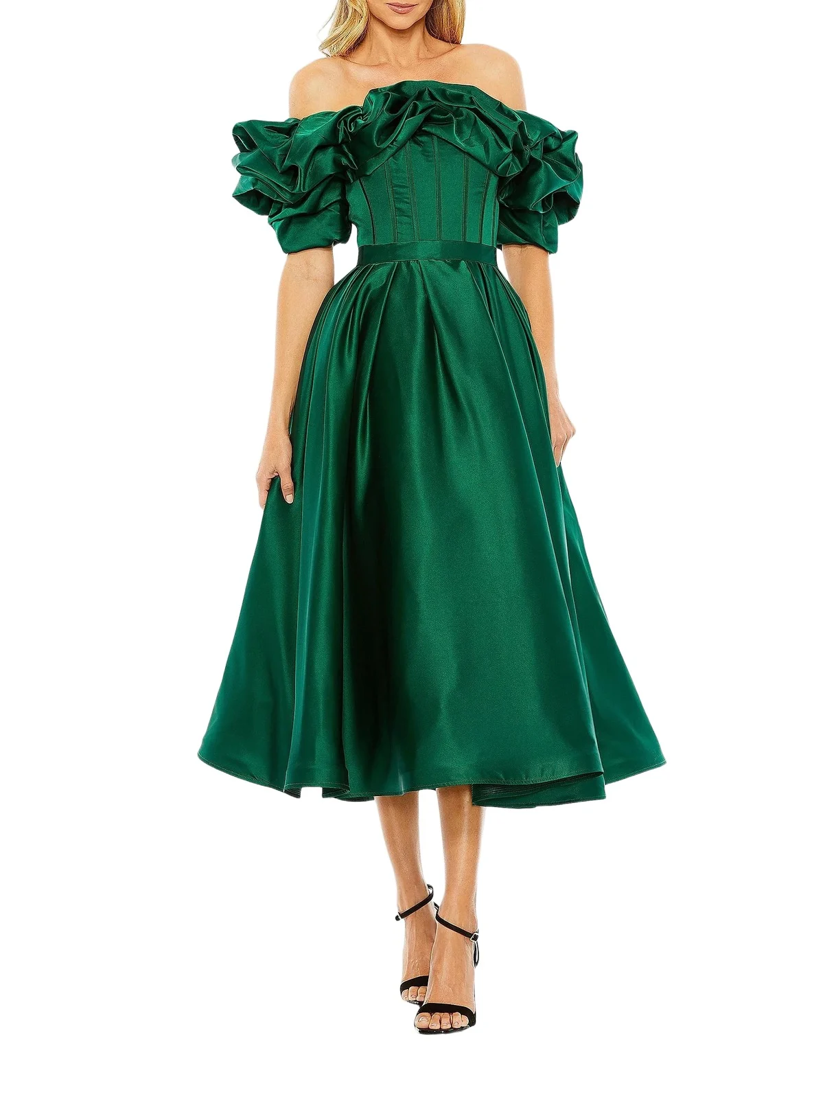 Women's Satin Off-the-Shoulder Midi-Dress Women's Satin Off-the-Shoulder Midi-Dress